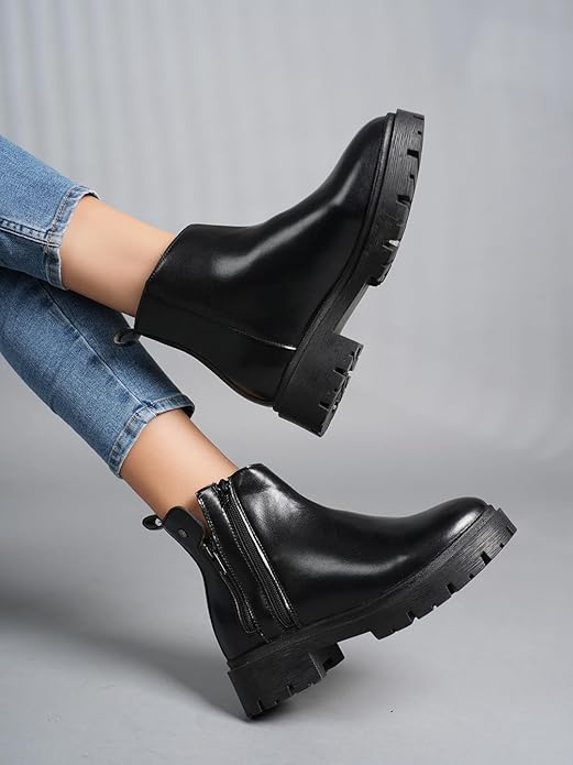 Women's Block Heel Ankle Boots Double Zip