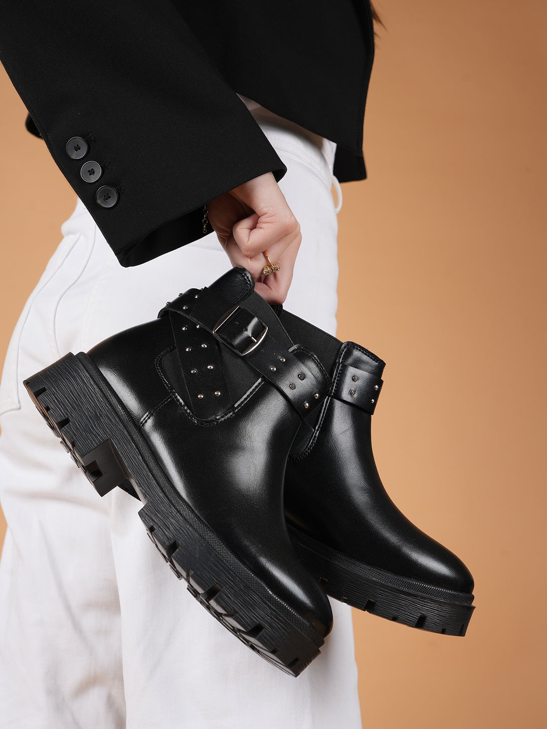 Block Heel Studded Ankle Boots