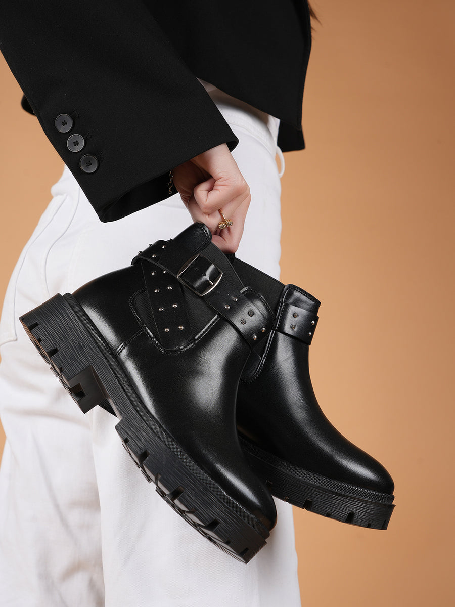 Block Heel Studded Ankle Boots