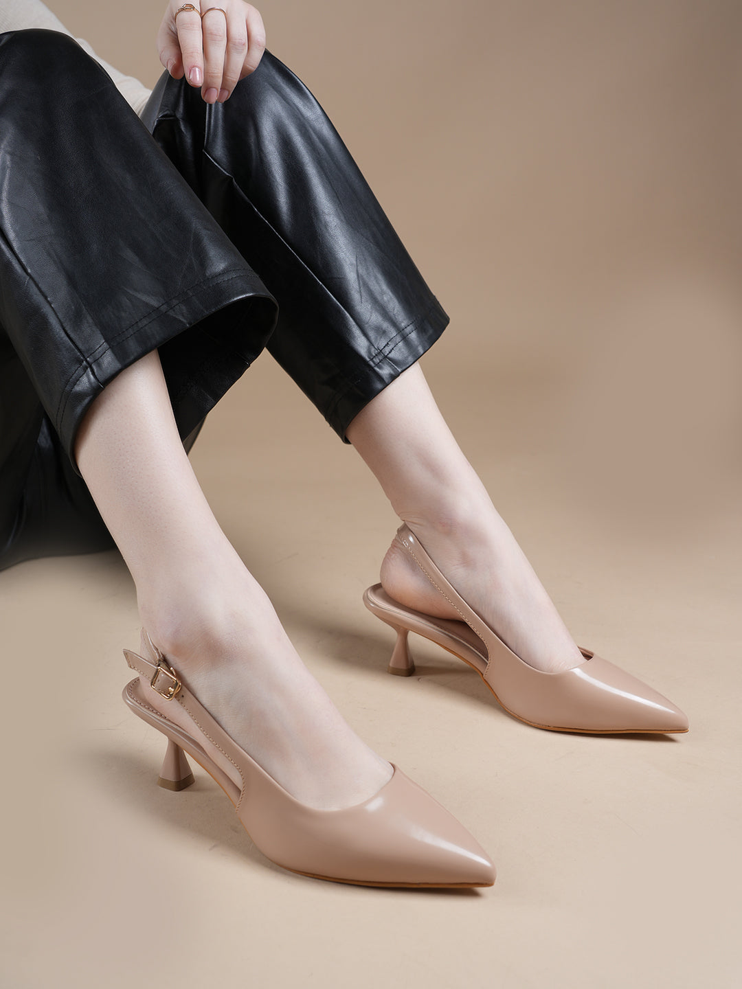 Nude Slingback Kitten Heel Pointed Toe Pumps
