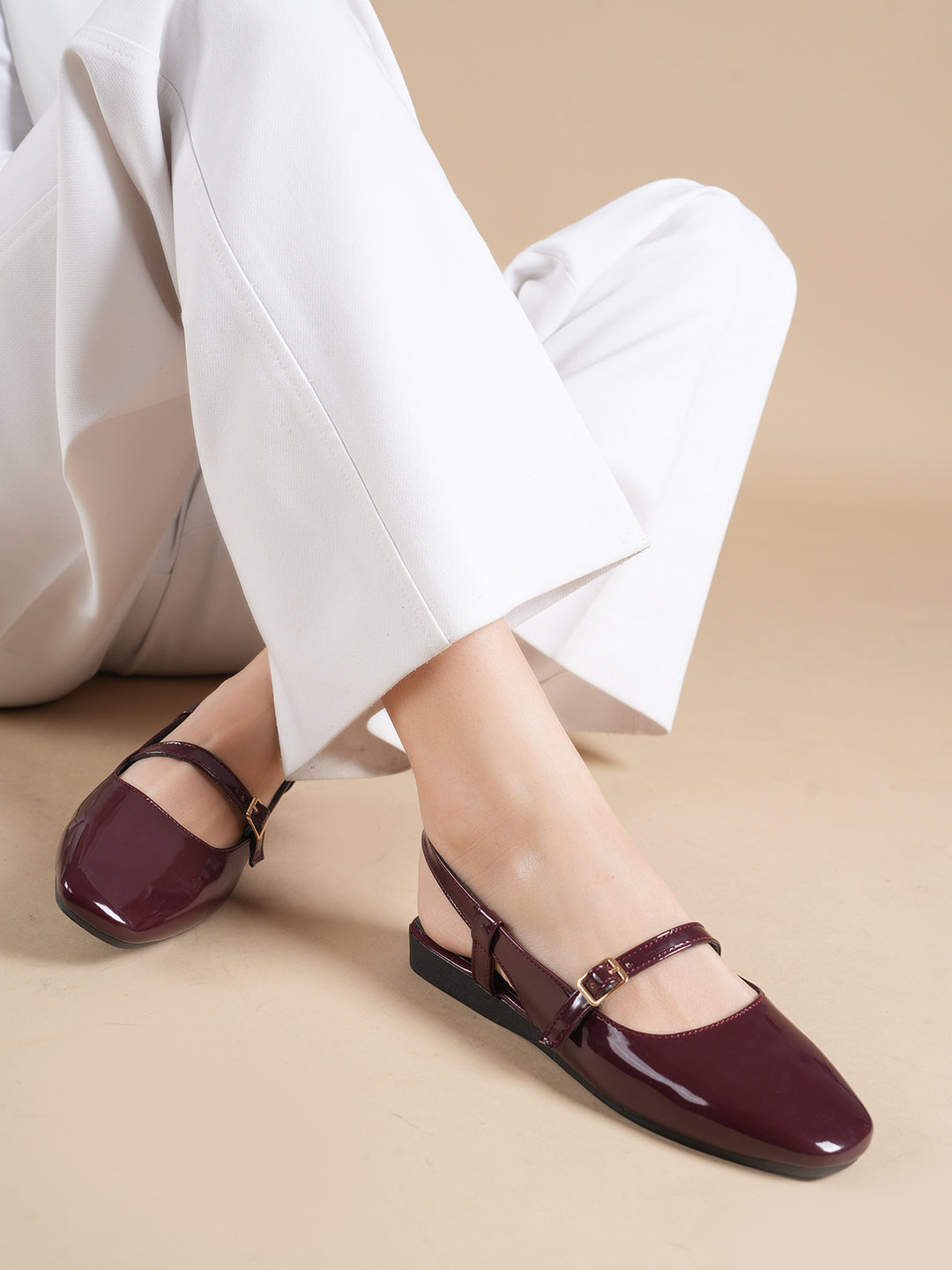 Women’s Patent Leather Slingback Flats with Buckle