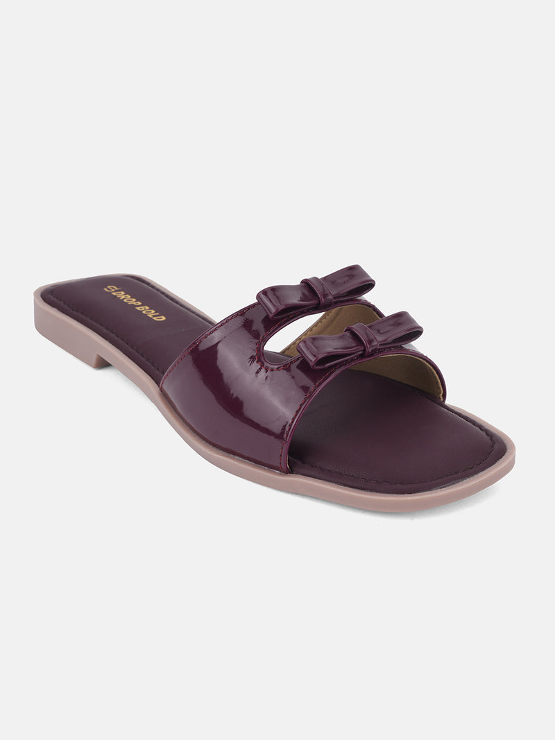 Women’s Patent Bow Detail Flat Slide Sandals