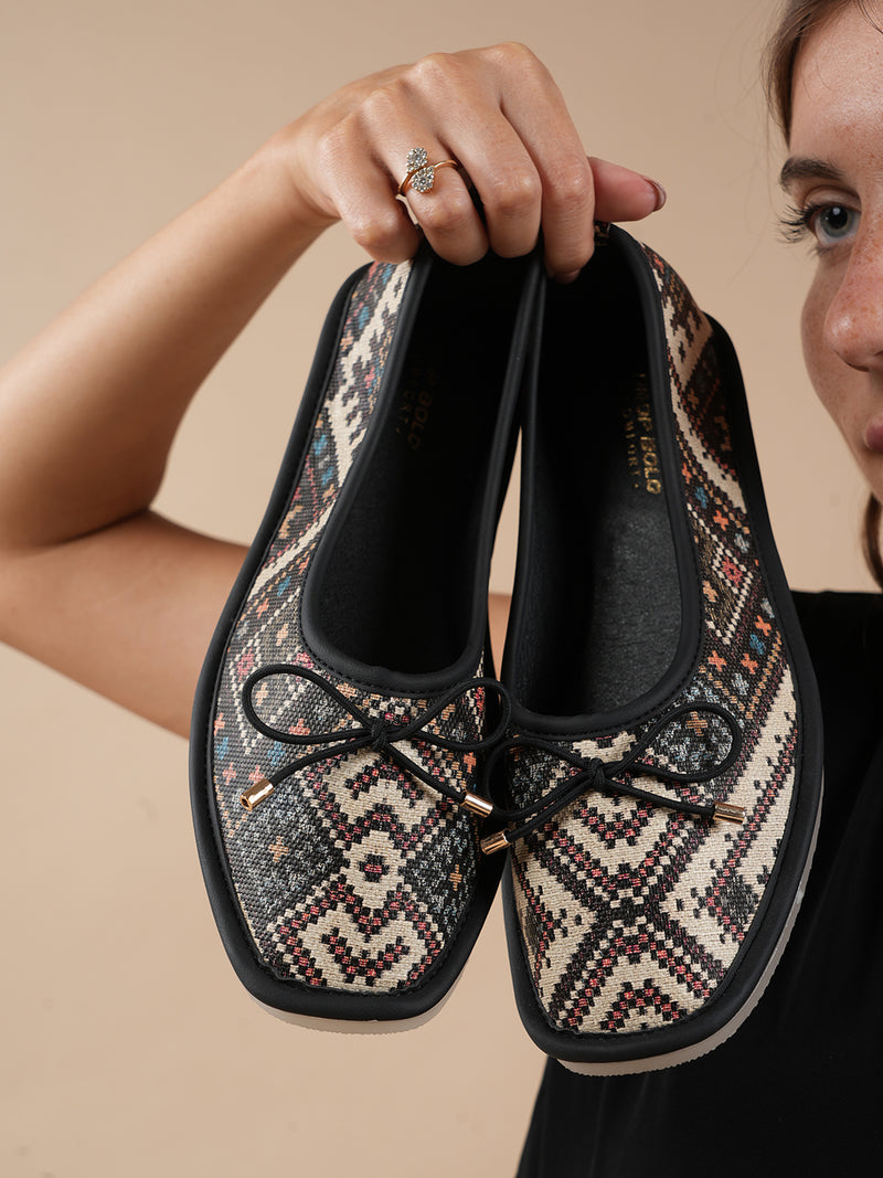 Women's Printed Flat Ballet Bellies with Bow
