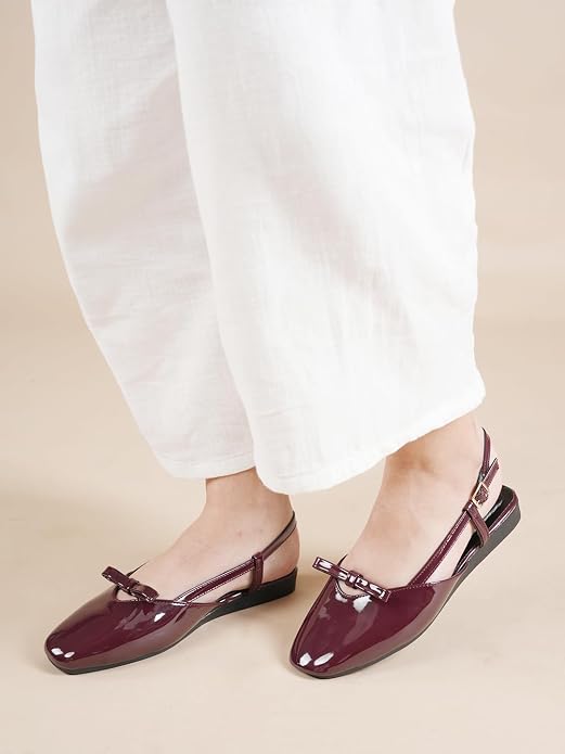 Drop Bold Women’s Burgundy Low Heel Slingback Pumps