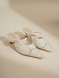Women’s Lace Pointed Toe Block Heel Pumps