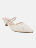 Women’s Lace Pointed Toe Block Heel Pumps