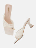 Cream Lace Toe Ring Mid Heel Sandals