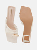 Cream Lace Toe Ring Mid Heel Sandals