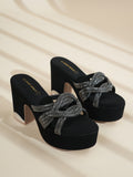 Women’s Platform Wedge Heels with Rhinestone Straps
