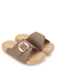 Women Brown Buckle Detail Comfort Platform Slide Sandals